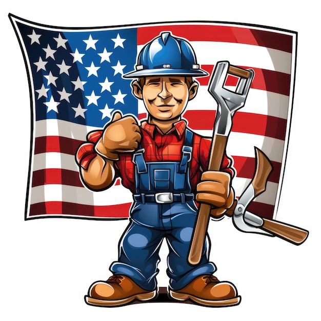 Clip art della celebrazione della Festa del Lavoro di Proud American Worker in rosso, bianco e blu