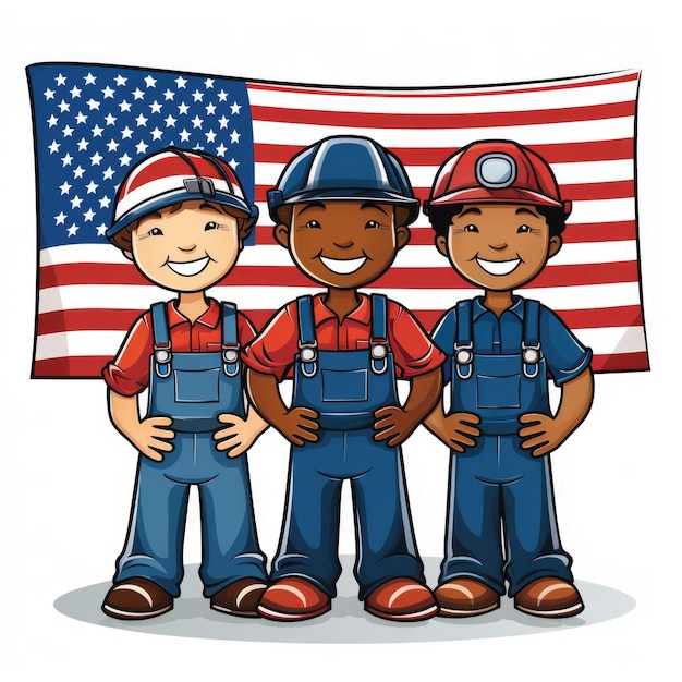 Clip art della celebrazione della Festa del Lavoro di Proud American Worker in rosso, bianco e blu