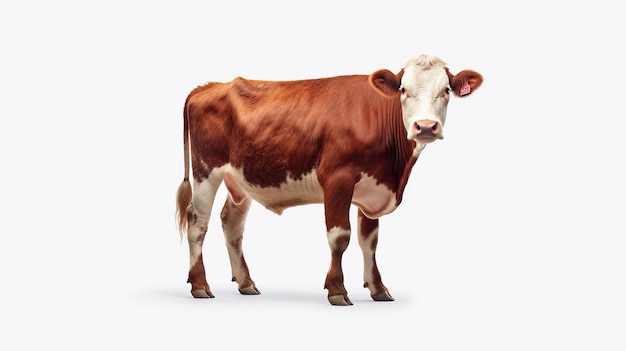Clip art fotorealistica ad alta risoluzione di una mucca isolata su uno sfondo bianco pulito IA generativa