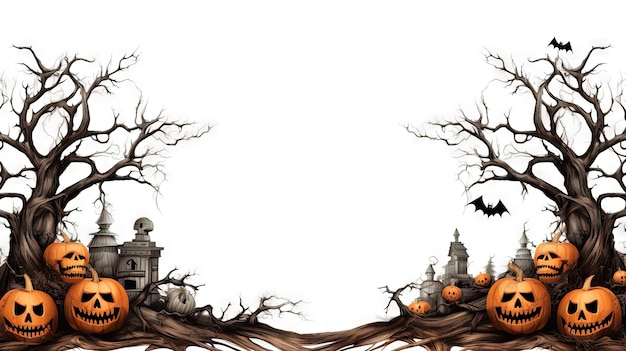 Clip border di Halloween spaventoso Ai ha generato un'illustrazione di Halloween ad alta risoluzione su sfondo bianco