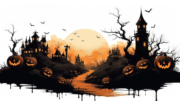 Clip border di Halloween spaventoso Ai ha generato un'illustrazione di Halloween ad alta risoluzione su sfondo bianco