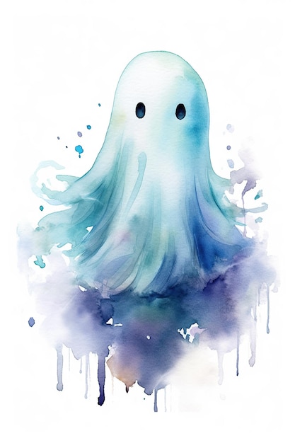 Clipart acquerello fantasma carino isolato su sfondo bianco con tecnologia generativa AI