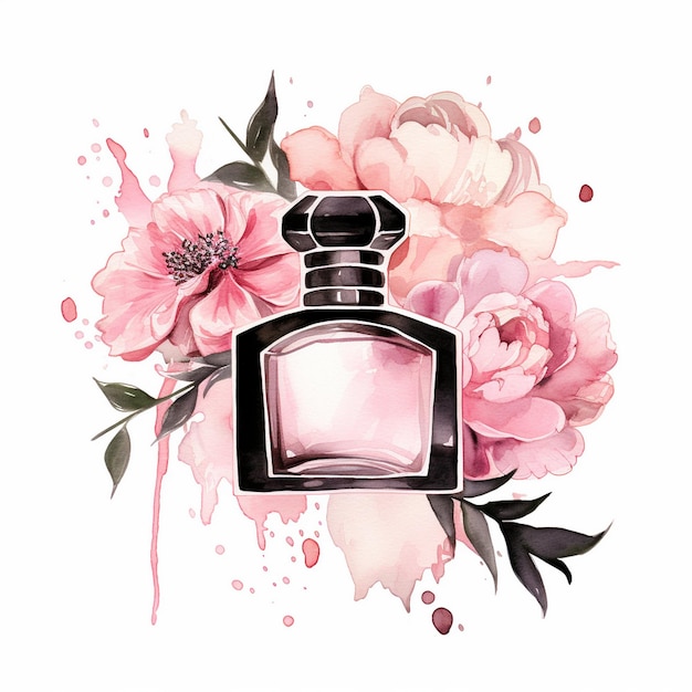 Clipart acquerello profumo rosa nero