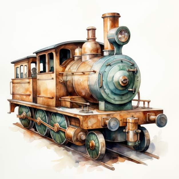 Clipart Aquarelle Treno giocattolo in legno per Little Todler