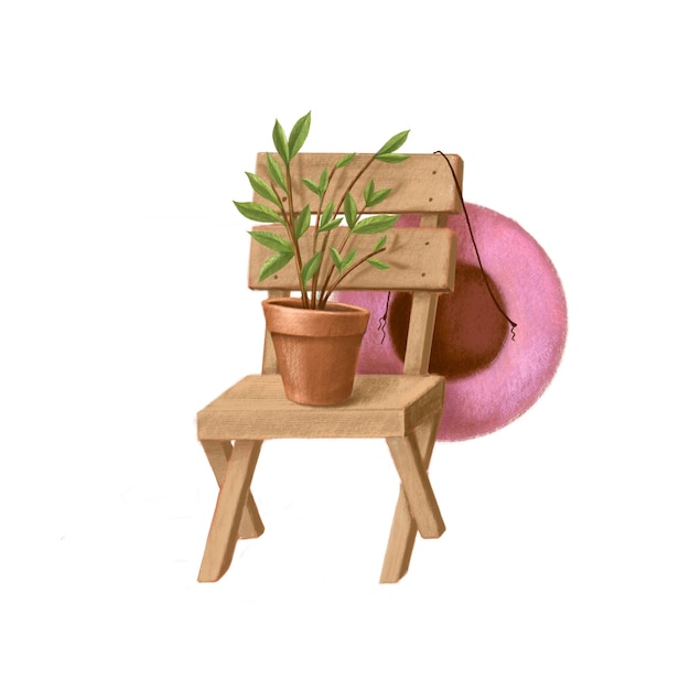 Clipart del giardino con l'illustrazione di stile dell'acquerello della pianta e del cappello