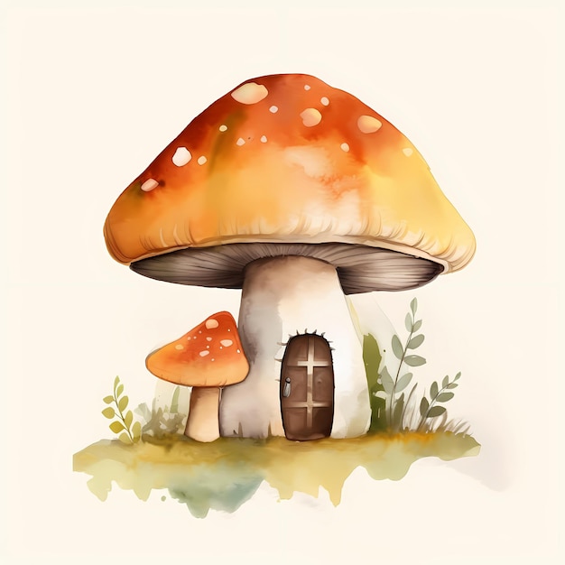 Clipart dell'acquerello della casa dei funghi delle fate