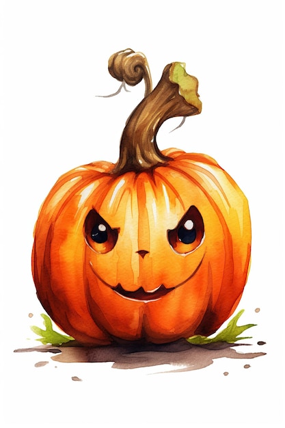 Clipart dell'acquerello della zucca di Halloween carino isolato su priorità bassa bianca con intelligenza artificiale generativa