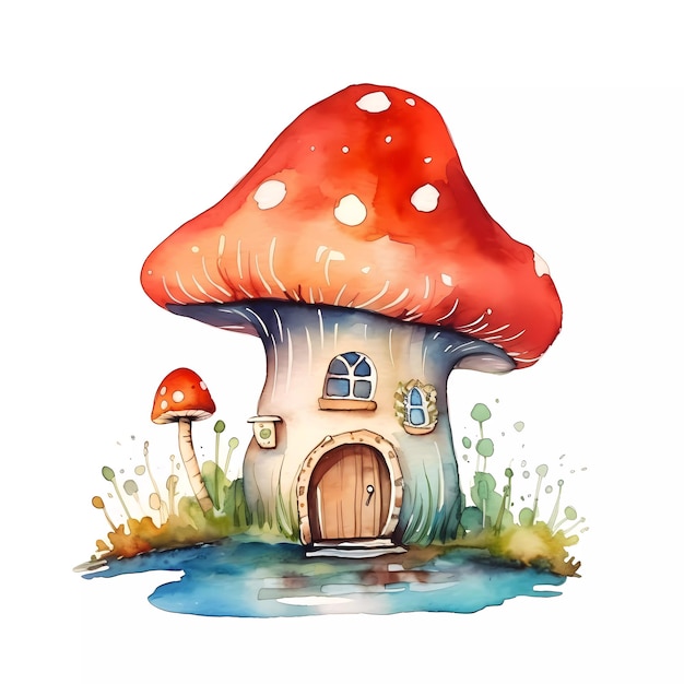 Clipart dell'acquerello di una casa dei funghi