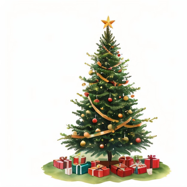 Clipart di albero di Natale e regali dell'acquerello