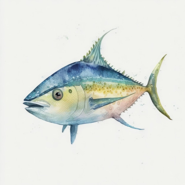 Clipart di tonno dipinto a mano adorabile dell'acquerello per il libro del bambino AI generato