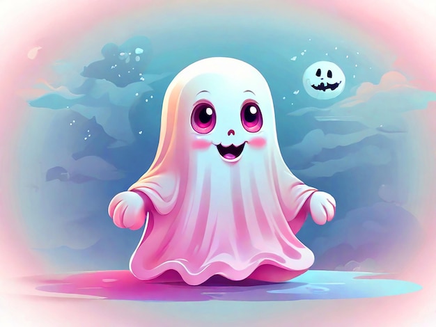 Clipart, un fantasma carino, oggetti essenziali per Halloween, design di magliette.