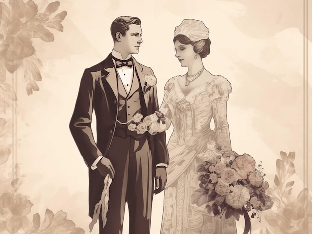 Clipart vintage della sposa e dello sposo