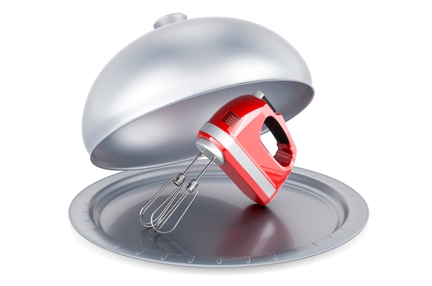 Cloche ristorante con miscelatore da cucina manuale rendering 3D isolato su sfondo bianco