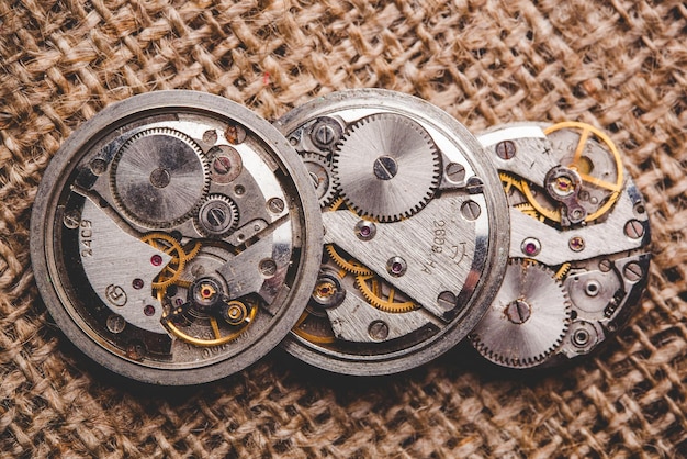 Clockwork vecchio orologio meccanico vicino macro shot