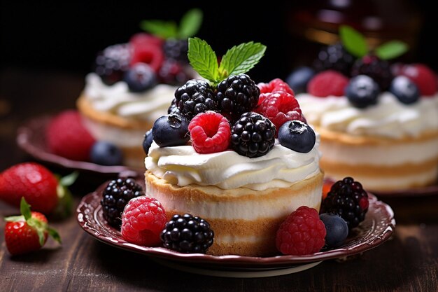 Close shupot di deliziosi cupcake con crema e ciliegie in cima