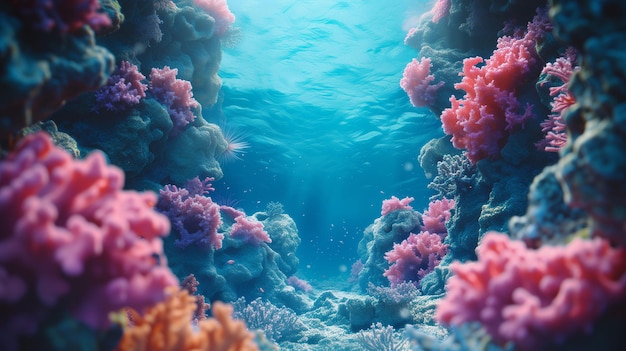 Close Up Colorful Coral Reef bellissimo corallo marino pesce alla luce del sole