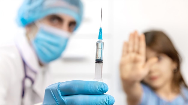 Close-up del medico che tiene la siringa