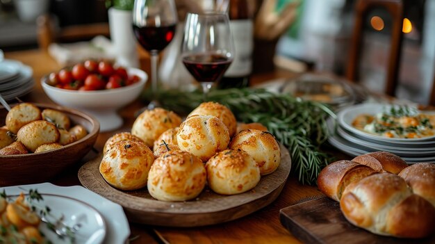 Close-up del pane al formaggio brasiliano pao de queijo su un piatto sulla tavola