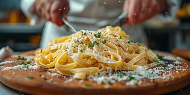 Close-up del processo di cottura della pasta casalinga chef fare fresca pasta tradizionale italiana