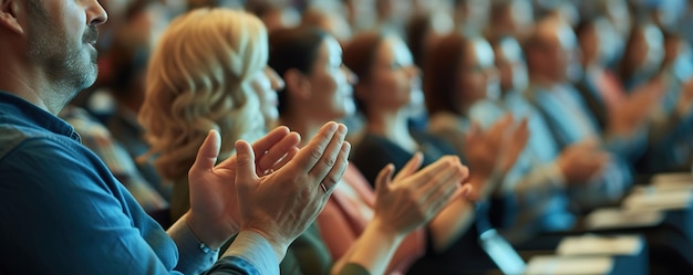 Close-up del pubblico che applaude a una conferenza