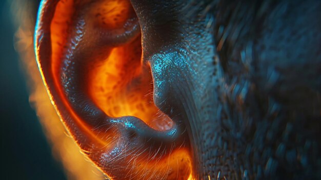 Close-up del timpano traslucido e dei dettagli delle cellule iperrealistici valutazione professionale del colore pulita e nitida