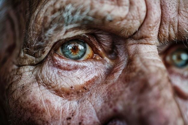Close-up del viso di un uomo anziano Strettamente pelle umana con rughe fotografia macro