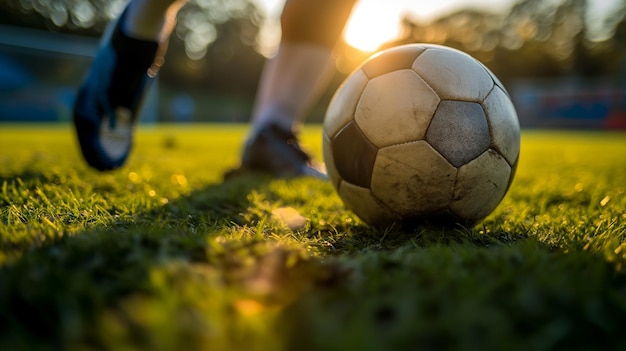 Close-up dell'azione di calcio e calcio