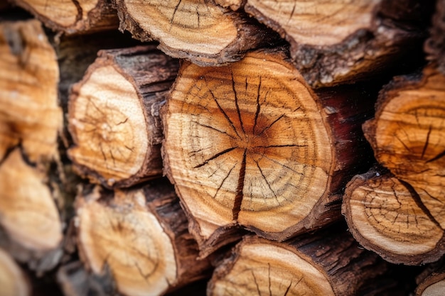 Close-up della consistenza del grano del legno in legna da ardere spaccata creata con ai generativo