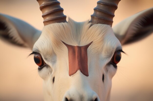 Close-up della faccia di oryx arabo sullo sfondo del deserto