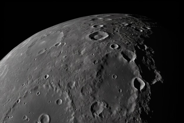 Close-up della Luna con i suoi crateri e le montagne visibili creati con l'AI generativa