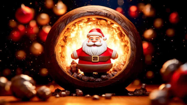 Close-up della statuetta di Babbo Natale nella fossa del fuoco AI generativa