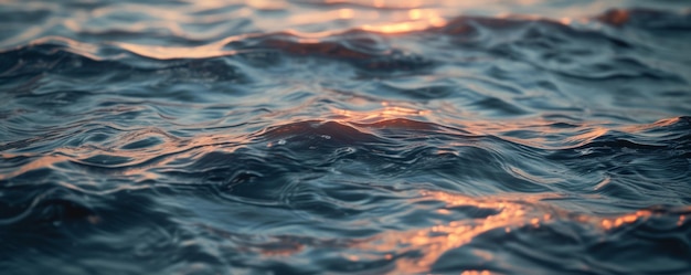 Close-up della superficie dell'acqua oceanica al tramonto