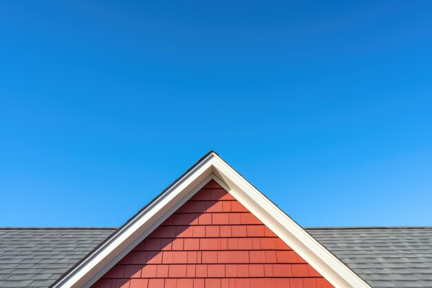 Close-up delle linee del tetto della saltbox contro un cielo blu limpido