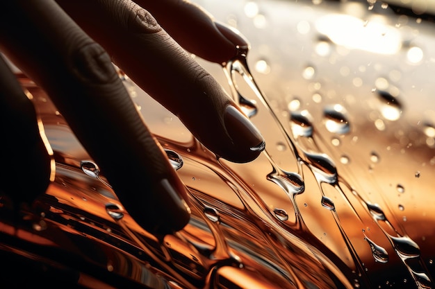 Close-up dettagliato della superficie di un'auto mani che si muovono in modelli ritmici lucentezza lucentezza dal mantello