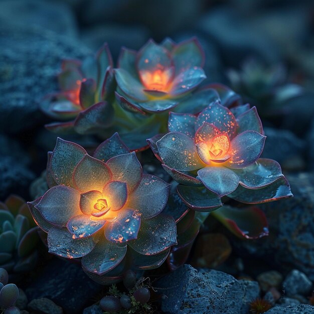 Close-up di belle piante succulente su uno sfondo nero generato da ai