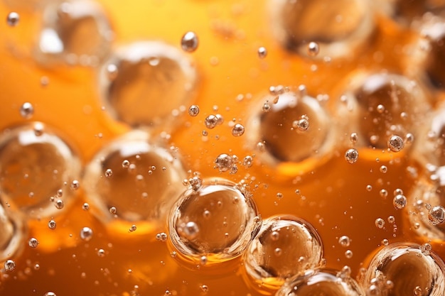 Close-up di bolle che bollono in un bicchiere di tè ghiacciato