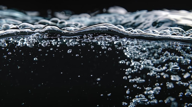 Close up di bolle d'aria nell'acqua isolate su sfondo nero