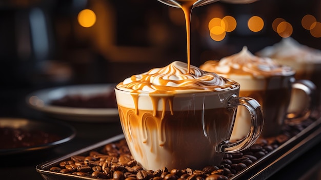 Close-up di caffè con crema preparato dal barista