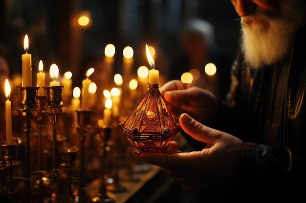 close up di candele di cera nella chiesa cristiana ortodossa