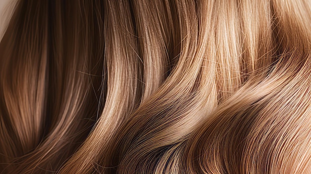 Close-up di capelli brillanti e sani con un bagliore naturale