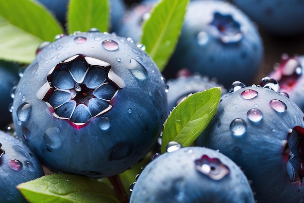 Close-up di Dewy Blueberries in Vivid Detai