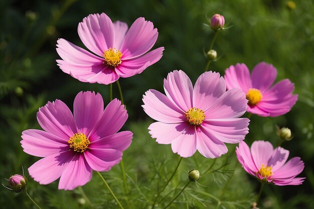 Close up di fiori rosa del cosmo nel giardino sullo sfondo naturale