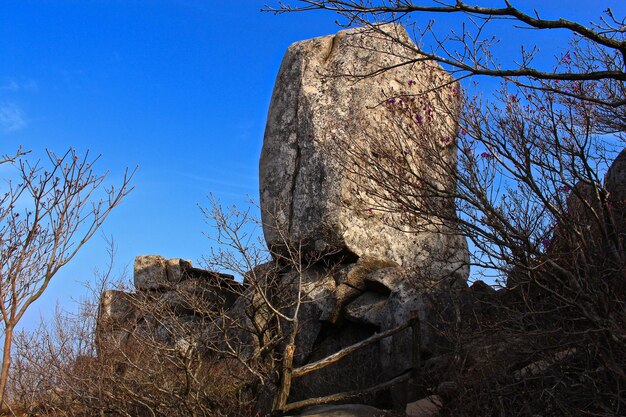 Close-up di formazioni rocciose sulla montagna contro il cielo