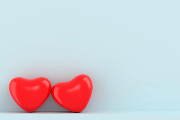 Close-up di forme di cuore rosso su sfondo blu