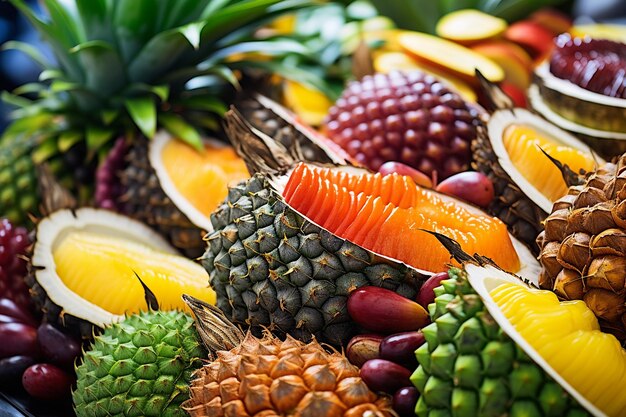 Close-up di frutta esotica su un buffet a colazione