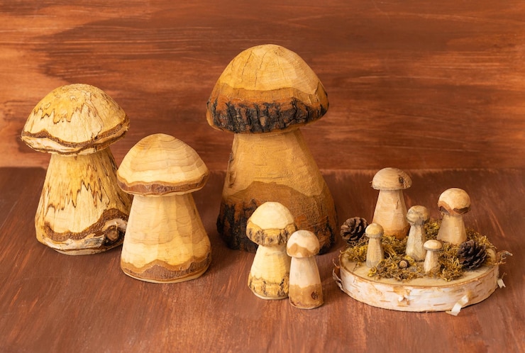 Foto close-up di funghi di legno sul tavolo