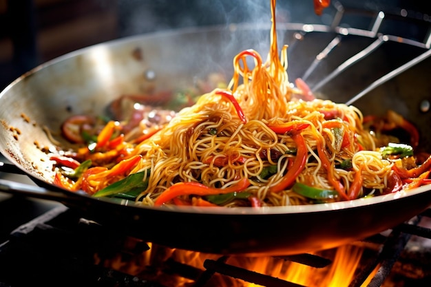 Close-up di ingredienti di stir fry disposti su un bancone della cucina