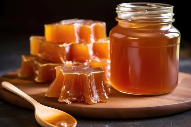 Close-up di kombucha scoby in barattolo di vetro con tè