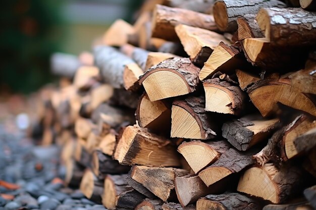 Close-up di legna da ardere appena spaccata accuratamente impilata