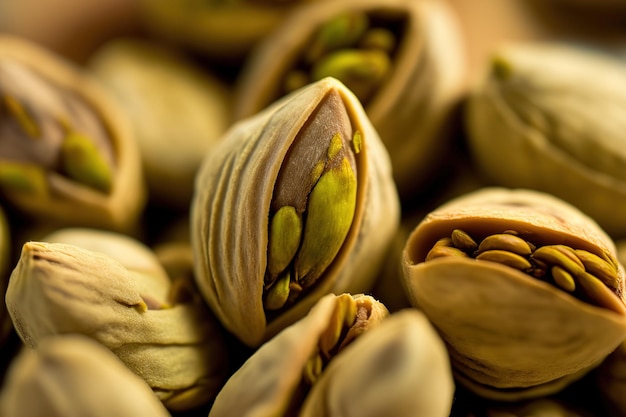 Close up di pistacchi salati e fritti macro